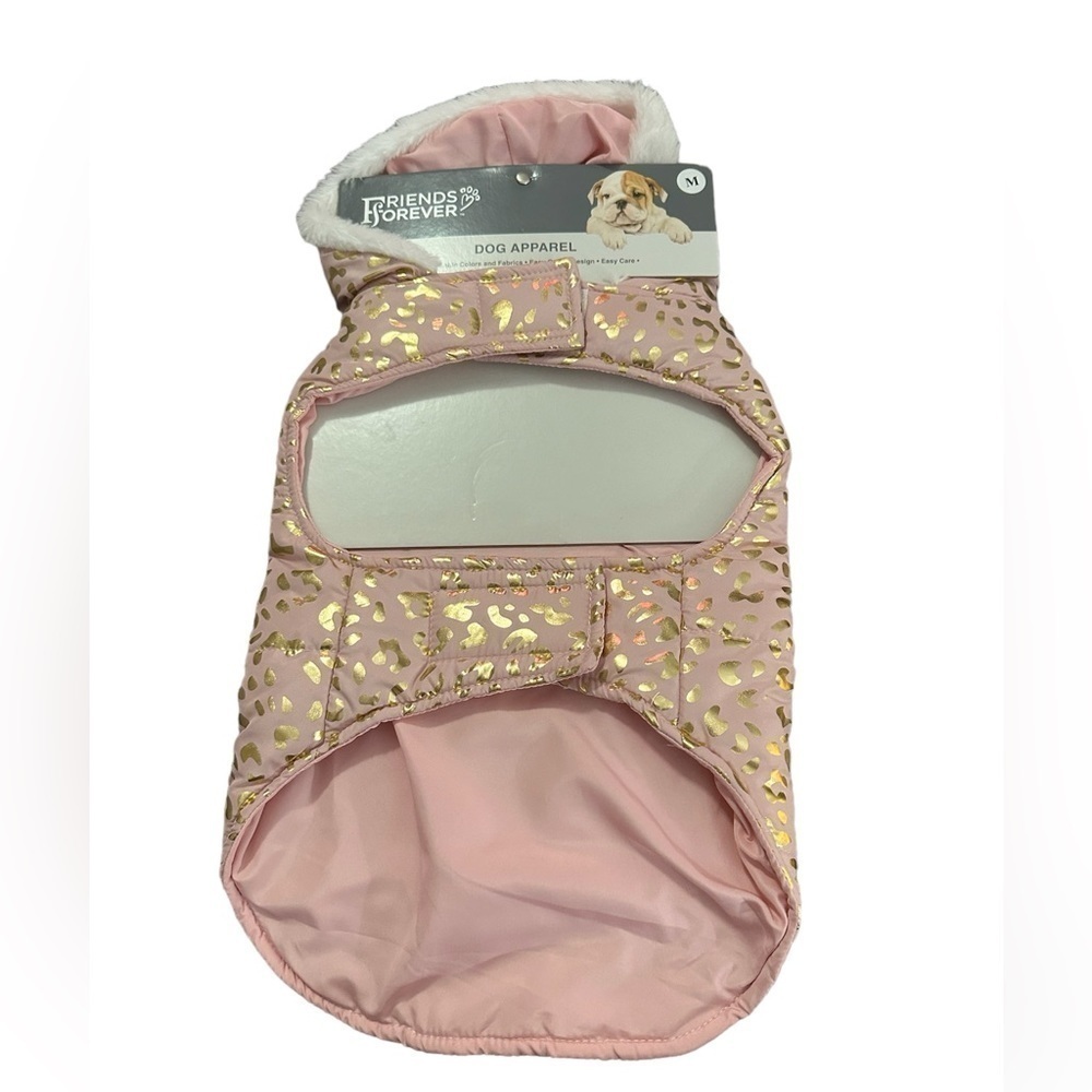 Friends Forever Pink & Gold Leopard Print Dog Coat, Medium - NIP